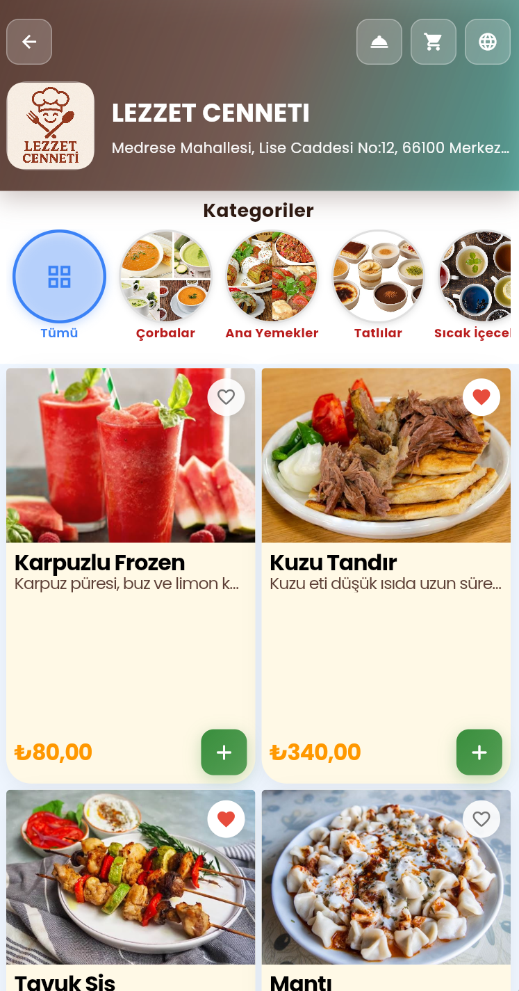 MENUME BAK QR Menü Ana Sayfa - Dijital Restoran Menüsü Mobil Görünüm