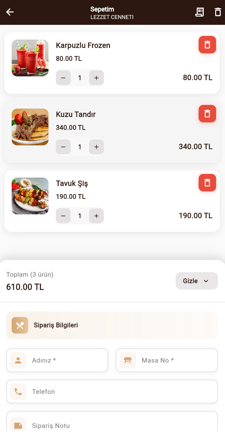 Online Sipariş Sistemi - QR Menü ile Temassız Sipariş Verme